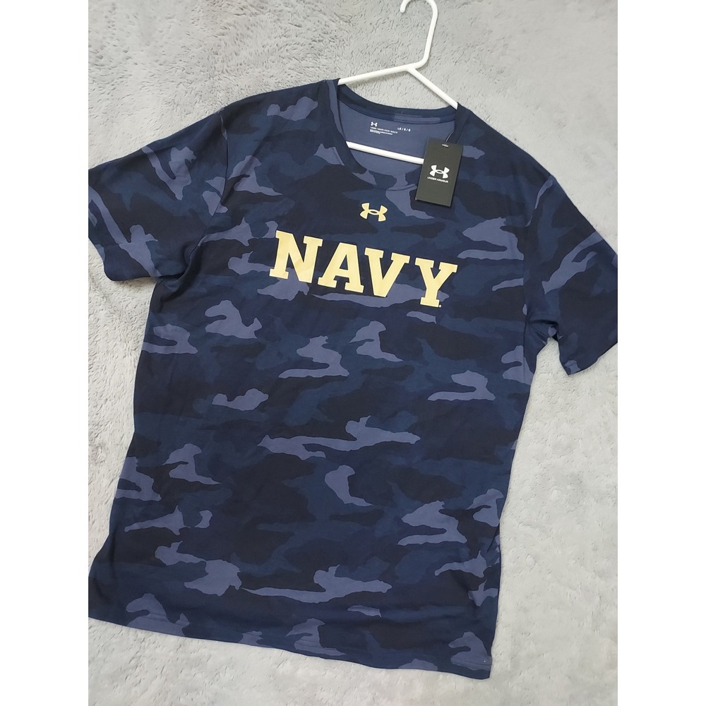 NEW Navy Midshipmen Shirt Mens Large Under Armour Blue Camo Graphic Military NWT